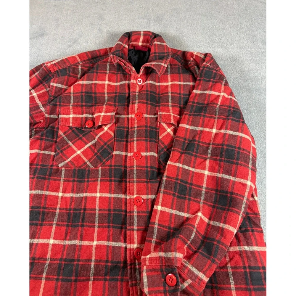 Levis Red Tab Men Medium Quilted Flannel Shirt Jacket Red Black Plaid 61020-7001